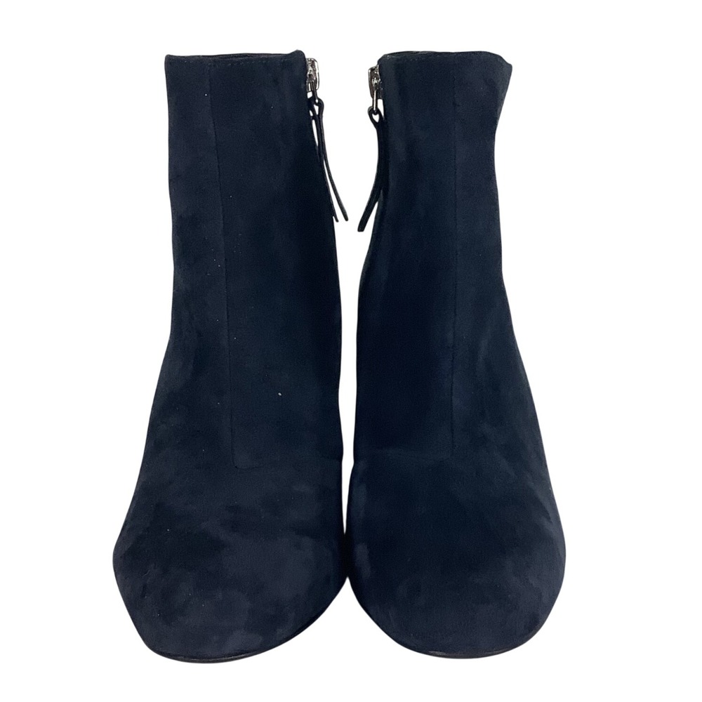 DKNY Navy Blue Suede Ankle Boots Silver Hardware Block Heel K3822364 Womens 8M